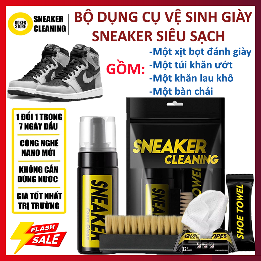 [BIG SALE] Bộ dụng cụ vệ sinh giày 4 món cao cấp Sneaker Cleaning - Bộ kit vệ sinh giày, vệ sinh túi xách, ví  đa năng, chuyên nghiệp - Sử dụng công nghệ mới, an toàn, đánh bay vết bẩn nhanh chóng - Giúp đôi giày của bạn như mới