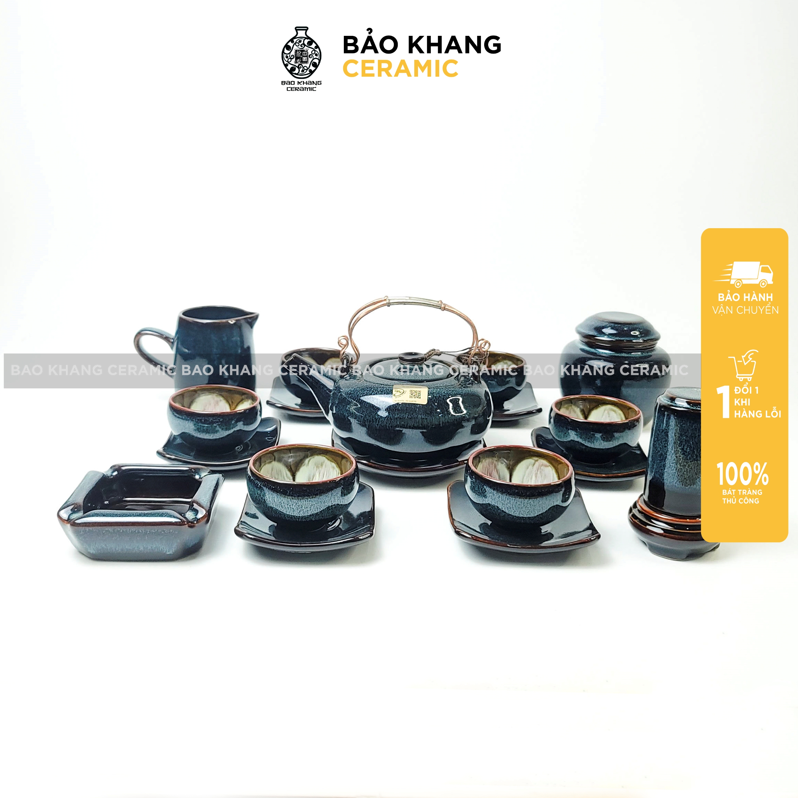 Bộ ấm chén hoa nở trong lòng chén nghệ nhân tô thanh sơn kiểu dáng giang tây quai đồng ấm chén trà bát tràng cao cấp