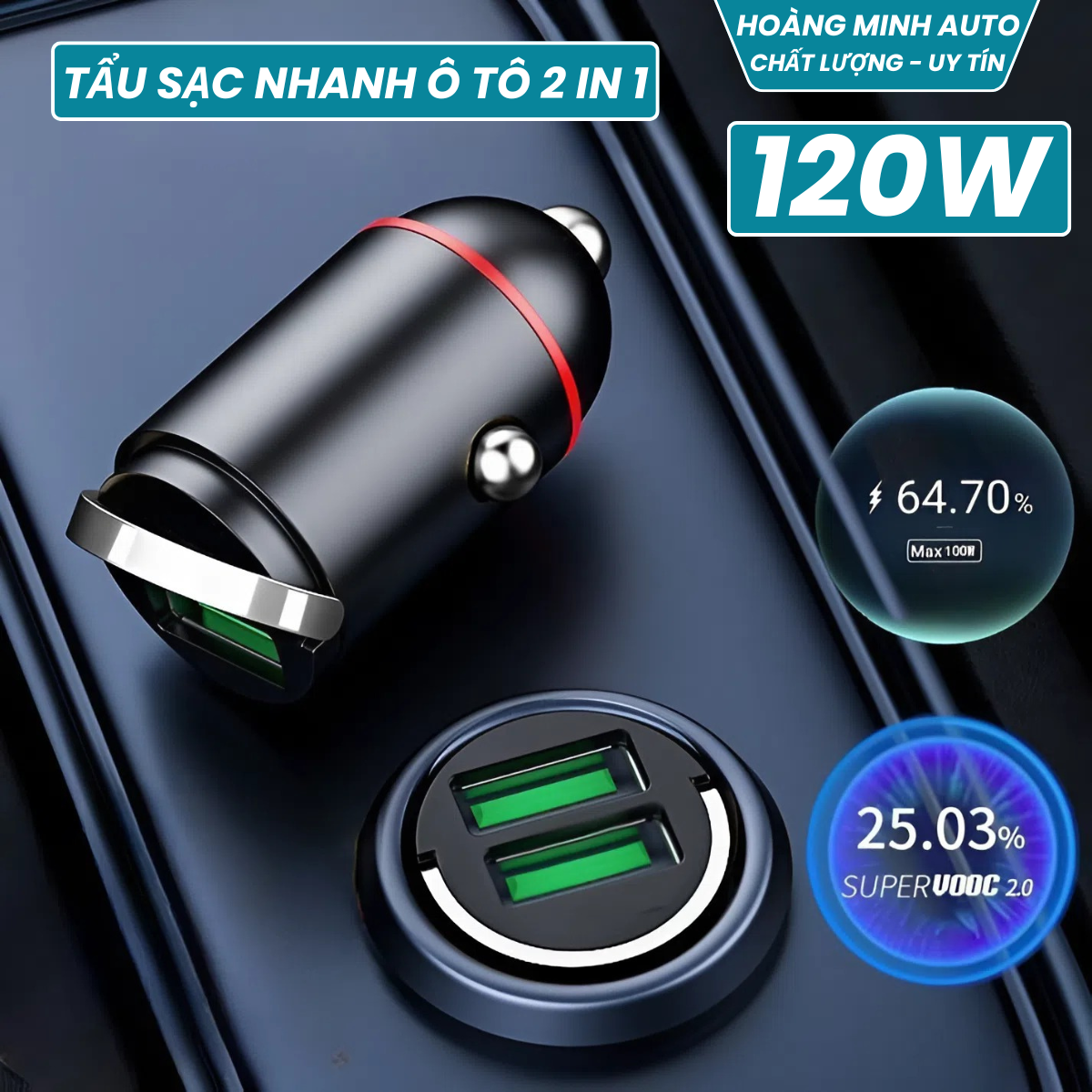 Mini USB + Type-C 120W Car Fast Charger, Convenient 2-in-1 Car Charger, High Quality Alloy Giá 49,000 Đồng*Miễn phí vận chuyển