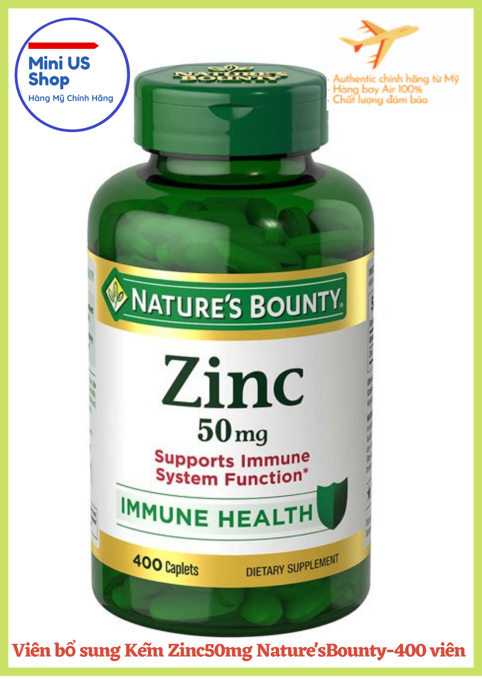 [HÀNG MỸ] Viên uống bổ sung kẽm Nature’s Bounty Zinc 50mg - Hộp 400 viên