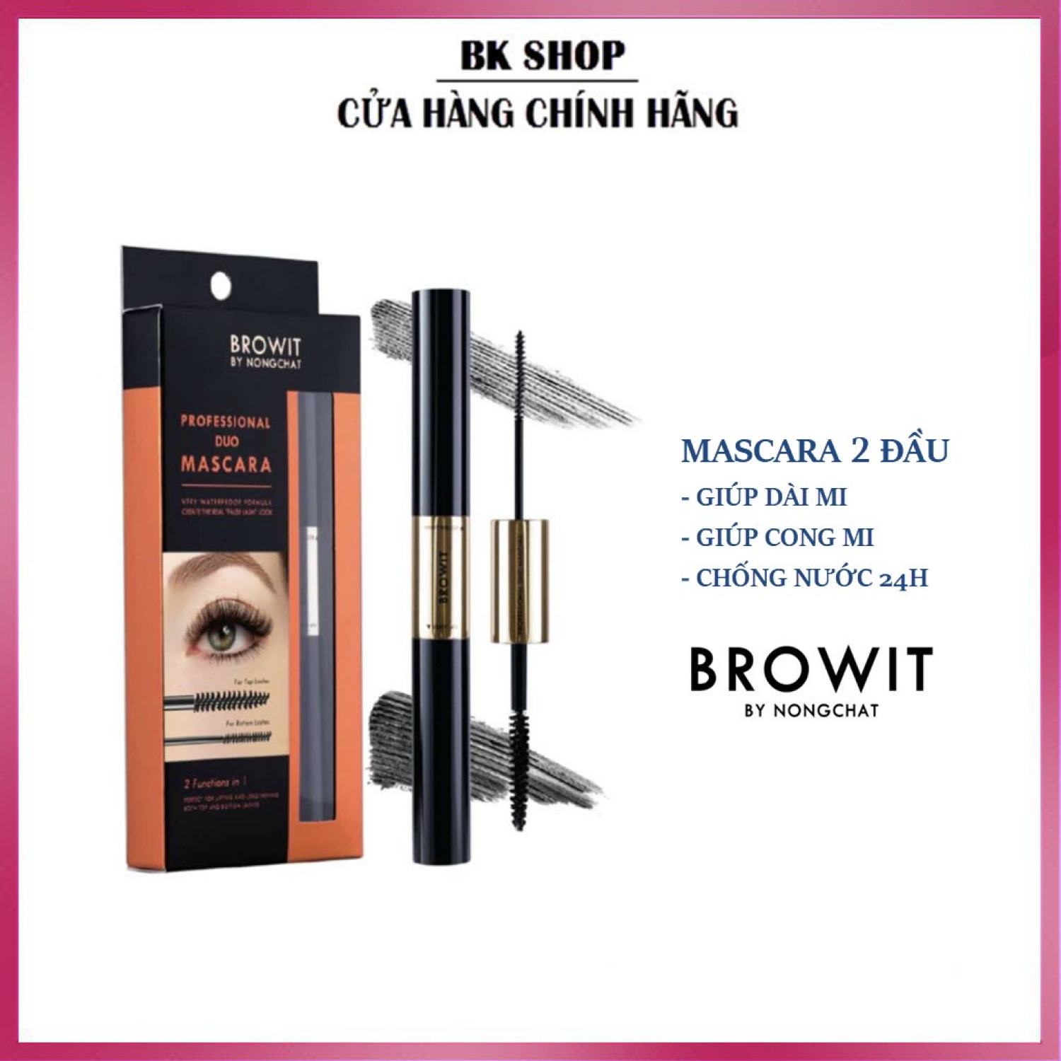 Mascara 2 đầu Browit Nongchɑt giúp dài tơi cong mi chống nước 24h