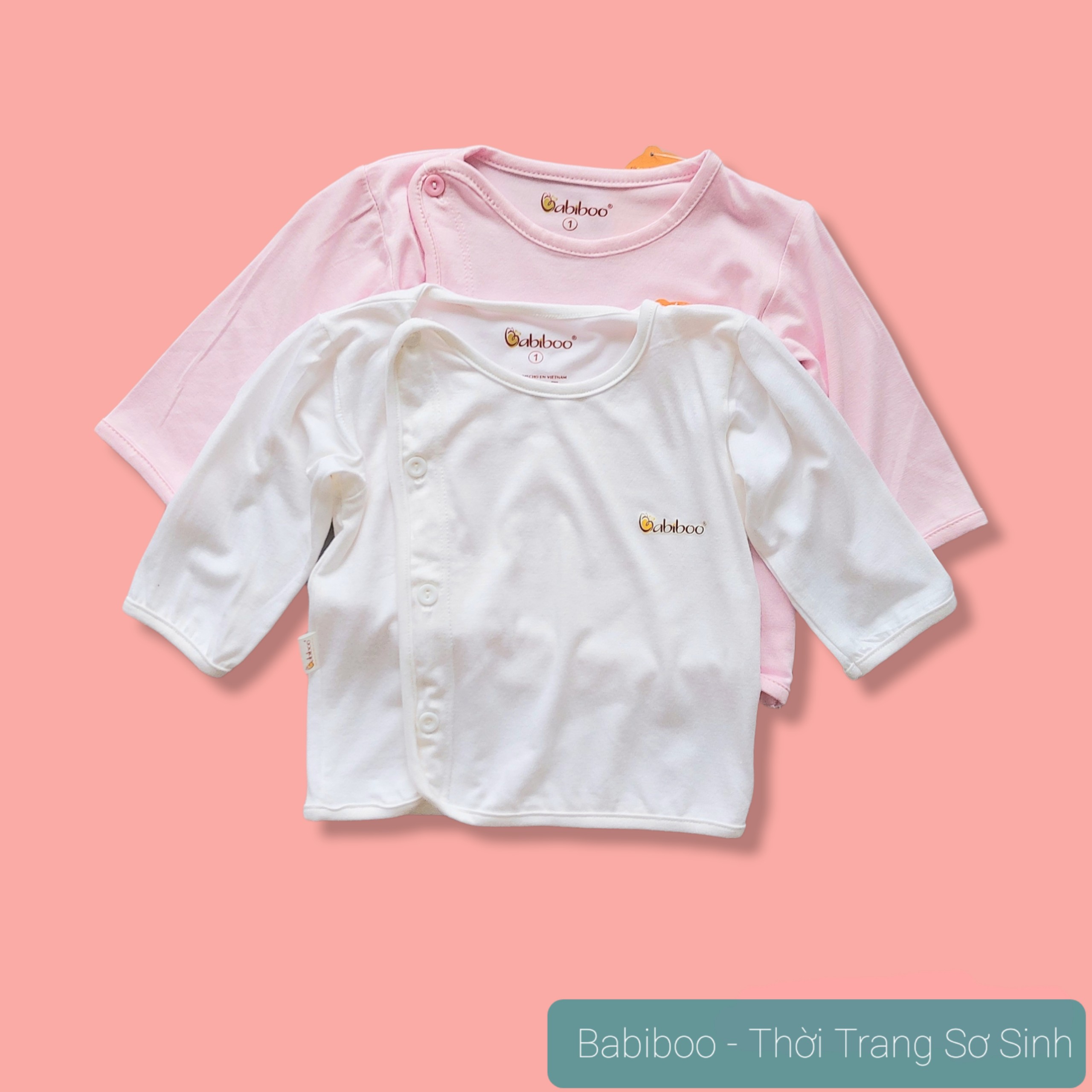 Áo sơ sinh tay dài cài lệch Babiboo vải visco siêu mềm mại BTK27
