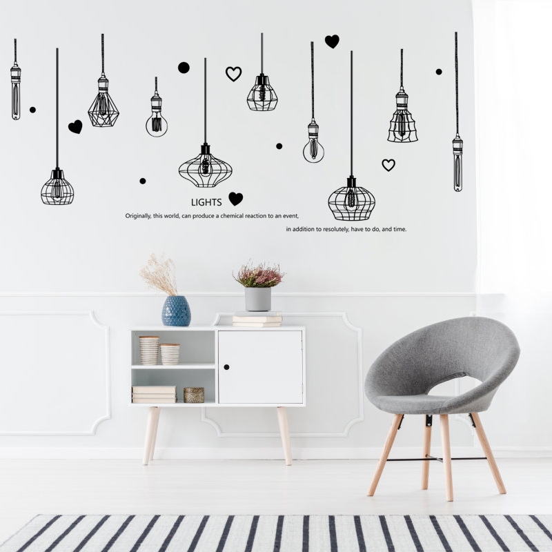 Decal dán tường chùm đèn light trắng đen