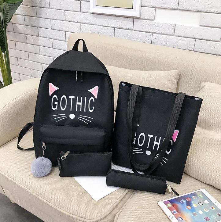 Combo bộ 4 món balo dễ thuông hình mèo gothic