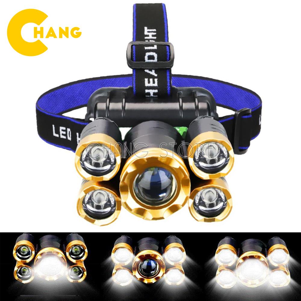[ Fullbox] Đèn Pin Đội Đầu 5 Bóng, Đèn Pin Đeo Trán 5 Bóng T6 Siêu Sáng Kèm Pin Sạc Siêu Tiện Lợi