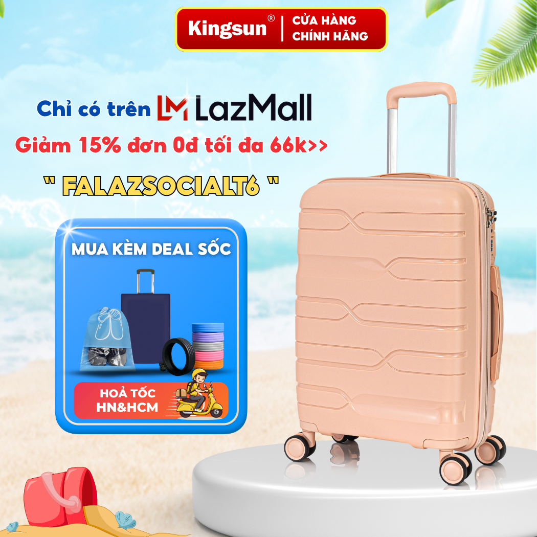 Vali kéo du lịch KINGSUN PP01 Nhựa PP cao cấp Size 20/24 khóa mật khẩu TSA, Bảo Hành 5 Năm