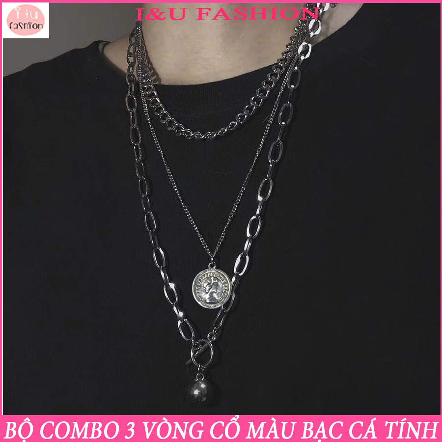 Bộ gồm 3 vòng cổ , dây chuyền kim loại UNISEX cá tính cho Nam Nữ được thiết kế 3 mẫu dây khác nhau vô cùng độc đáo VC-43