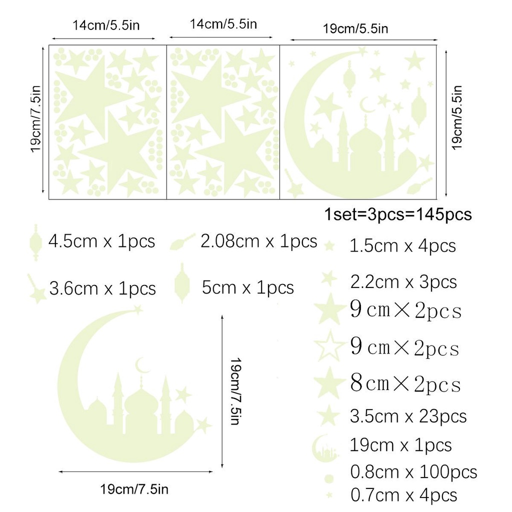 Decal dạ quang xanh dương hình mặt trăng - ngôi sao trang trí phòng ngủ đẹp mắt