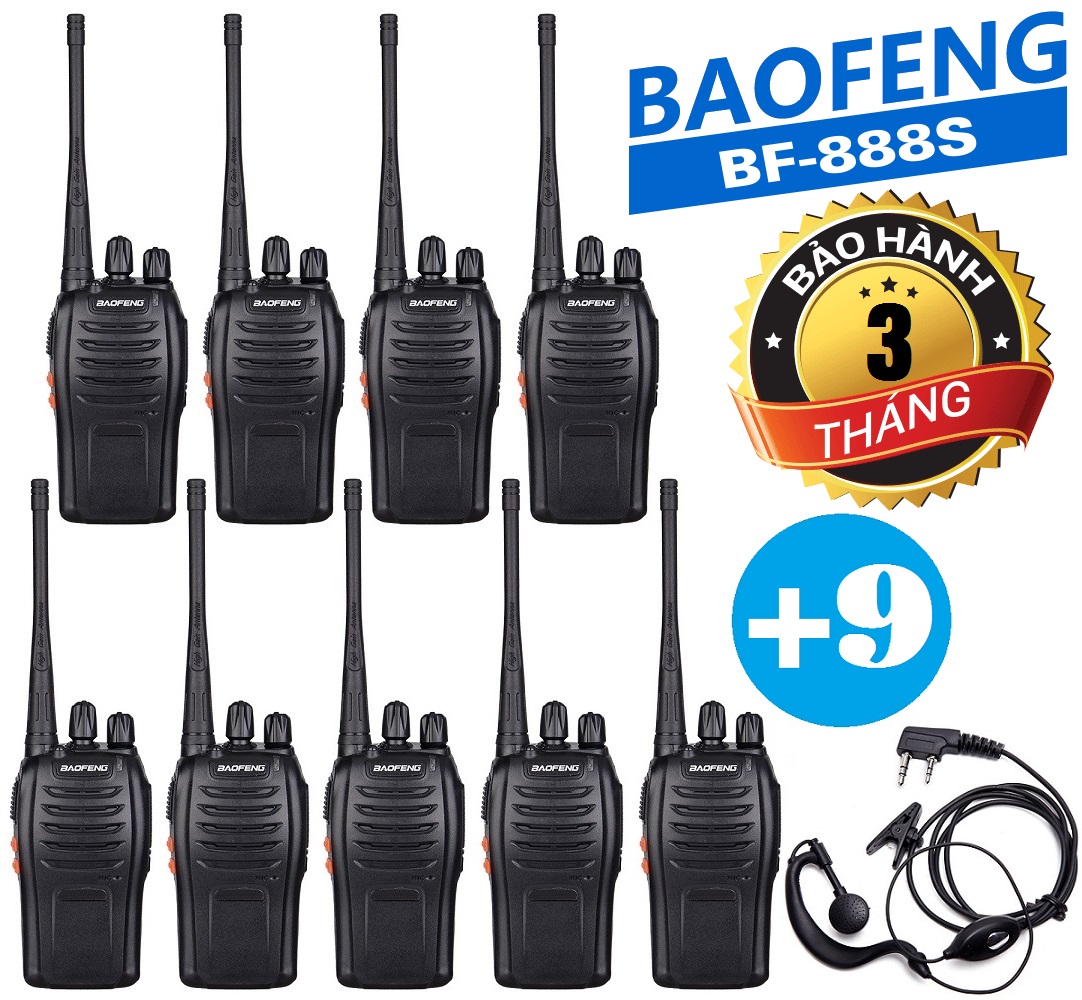 Bộ 09 baofeng bf-888s + 09 tai nghe chuyên dụng - bh:3 tháng