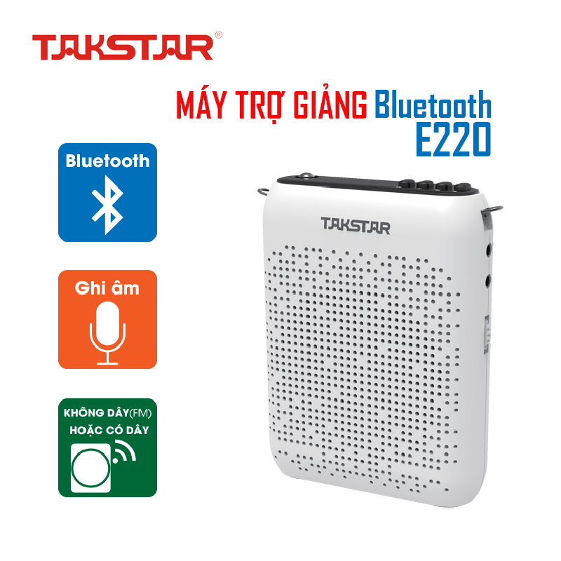 Máy trợ giảng bán chạy nhất thị trường, máy trợ giảng không dây takstar e220 chính hãng, chất lượng âm thanh chuẩn , rõ ràng, không bị rè và vỡ tiếng, màn hình led, truyền đạt 10-40 người nghe tốt, pin 10h, bh 12 tháng