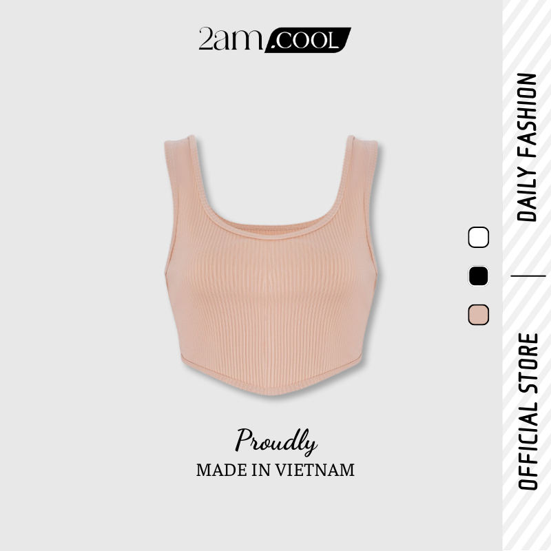 Áo croptop 2 dây bảng to vạt nhọn sọc gân chất liệu cotton dày dặn 2am