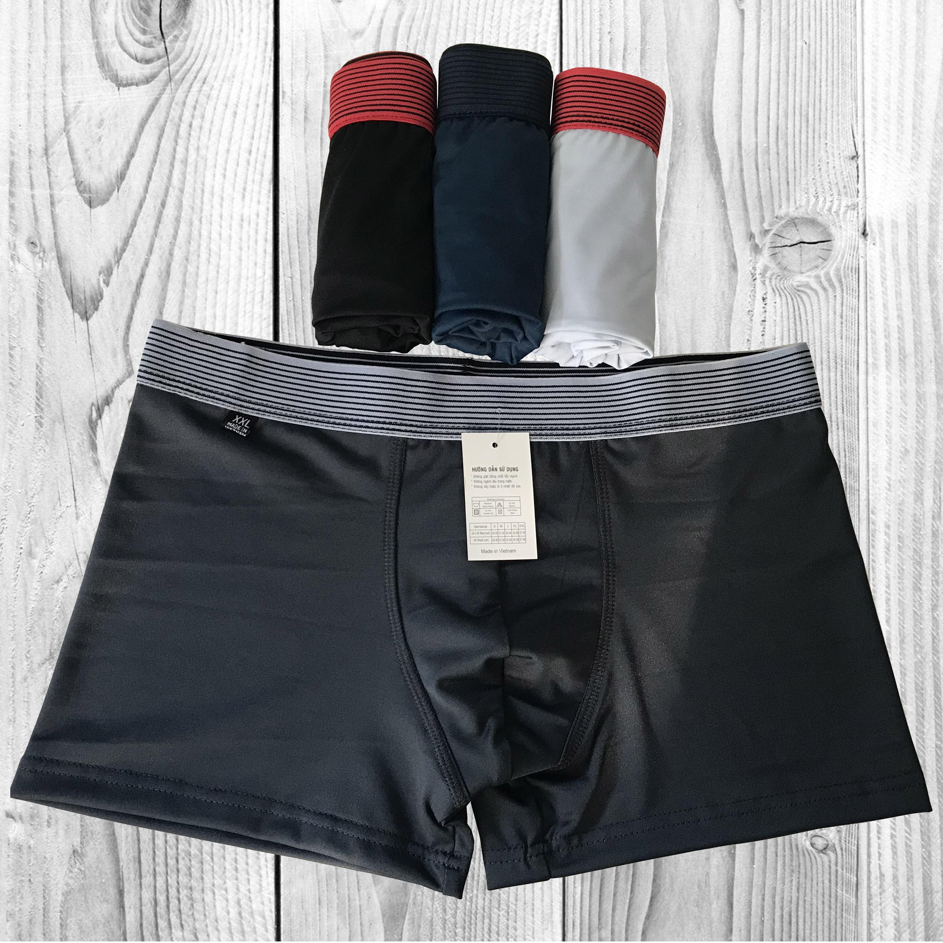 Bộ 3 cái quần lót boxer, quần sịp đùi 100% cotton co giản 4 chiều thông hơi mát mẻ giá rẻ cho nam