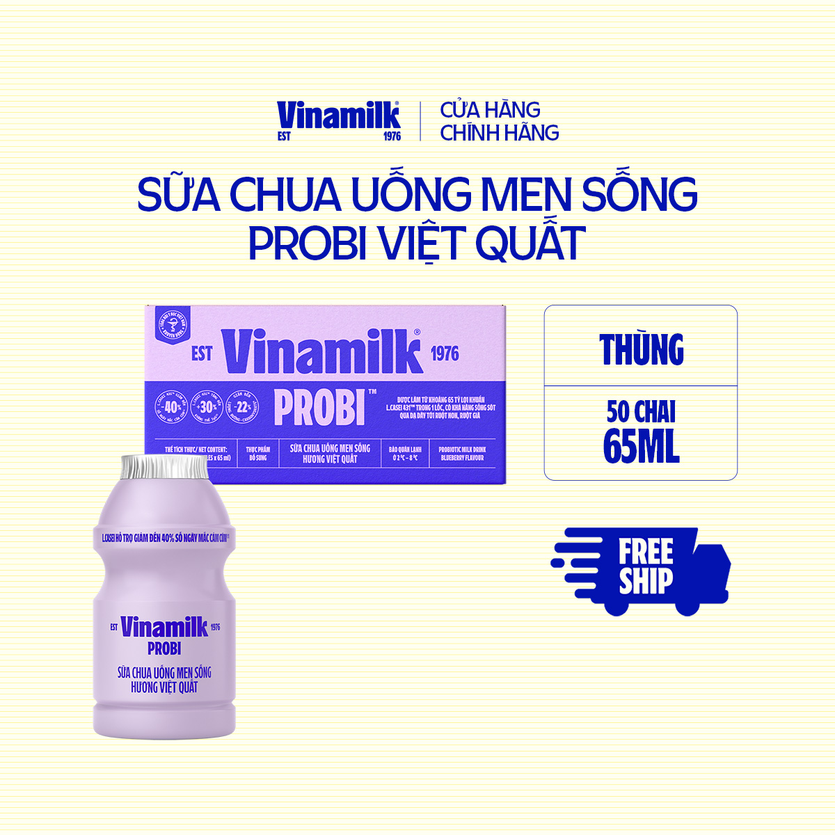 [CHỈ GIAO TRONG BÁN KÍNH 15KM] Thùng Sữa chua uống Probi Việt Quất chai x 65ml - 50 chai/Thùng Yogurt