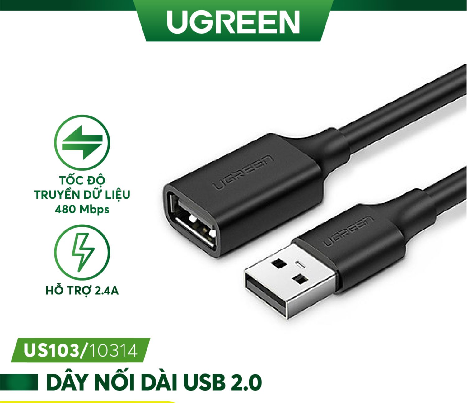 Dây nối dài USB 2.0  UGREEN US103