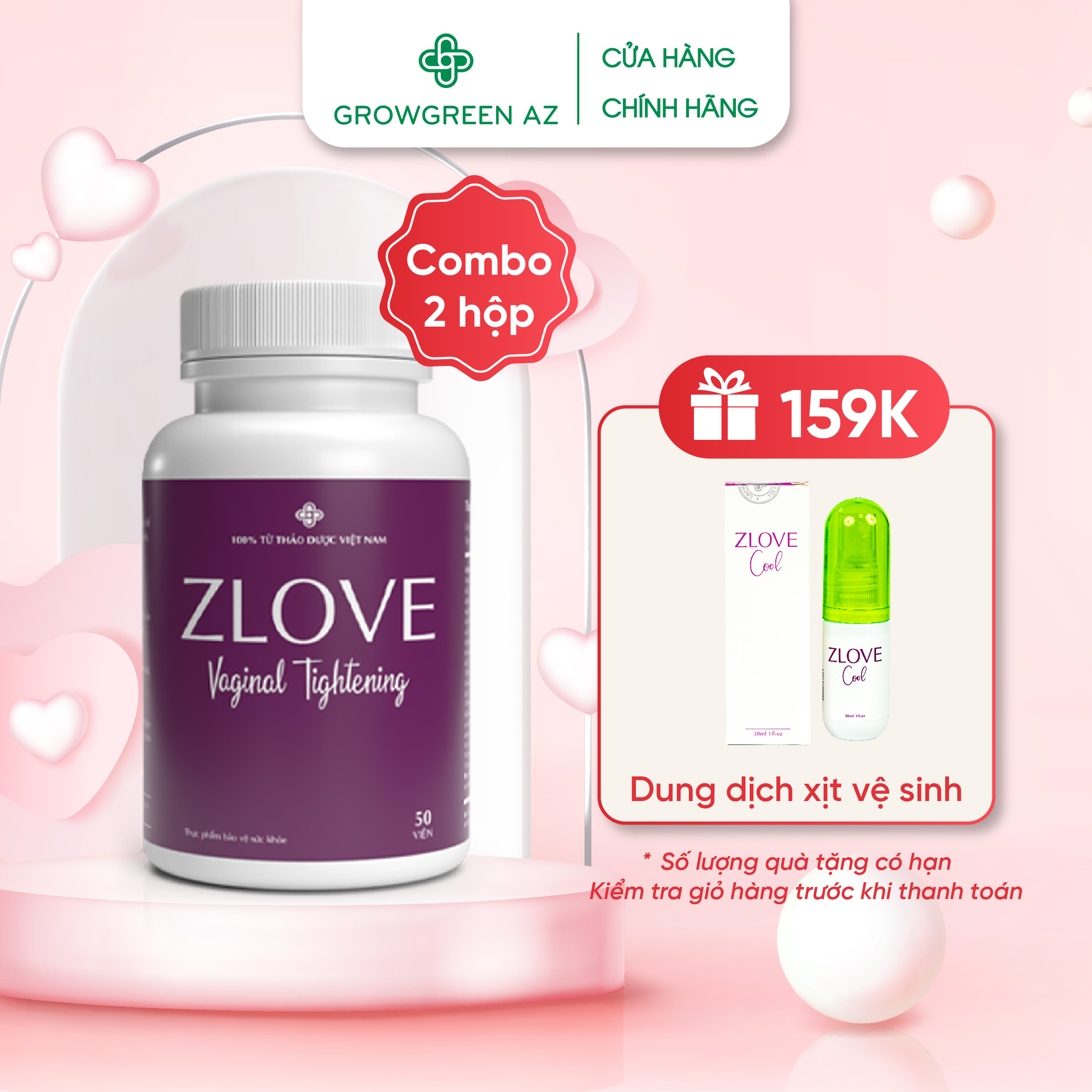 2 Hộp viên uống Zlove giúp cân bằng nội tiết tố nữ, se khít và làm hồng vùng kín (hộp 50 viên)