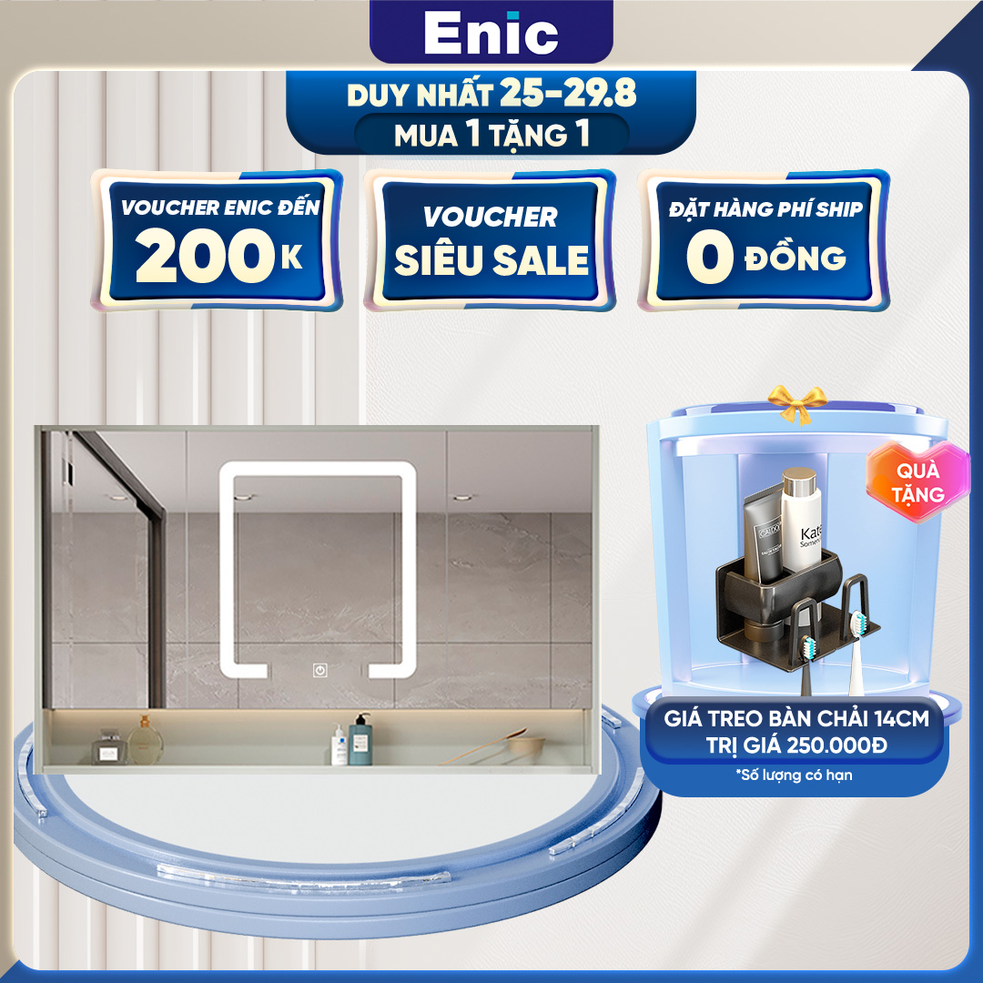 Tủ gương phòng tắm Enic 2T gỗ plywood, Tủ đồ phòng tắm cao cấp, Đèn led thông minh