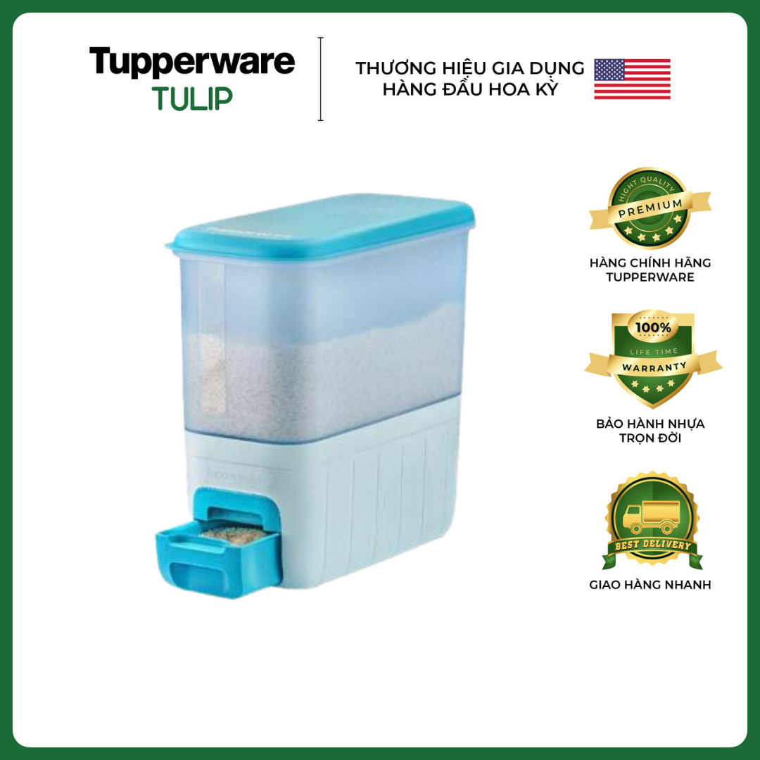 THÙNG GẠO TUPPERWARE RICE DISPENSER 10KG -THÙNG GẠO THÔNG MINH TIỆN LỢI- NHỰA NGUYÊN SINH AN TOÀN CHẮC CHẮN- HÀNG CHÍNH HÃNG