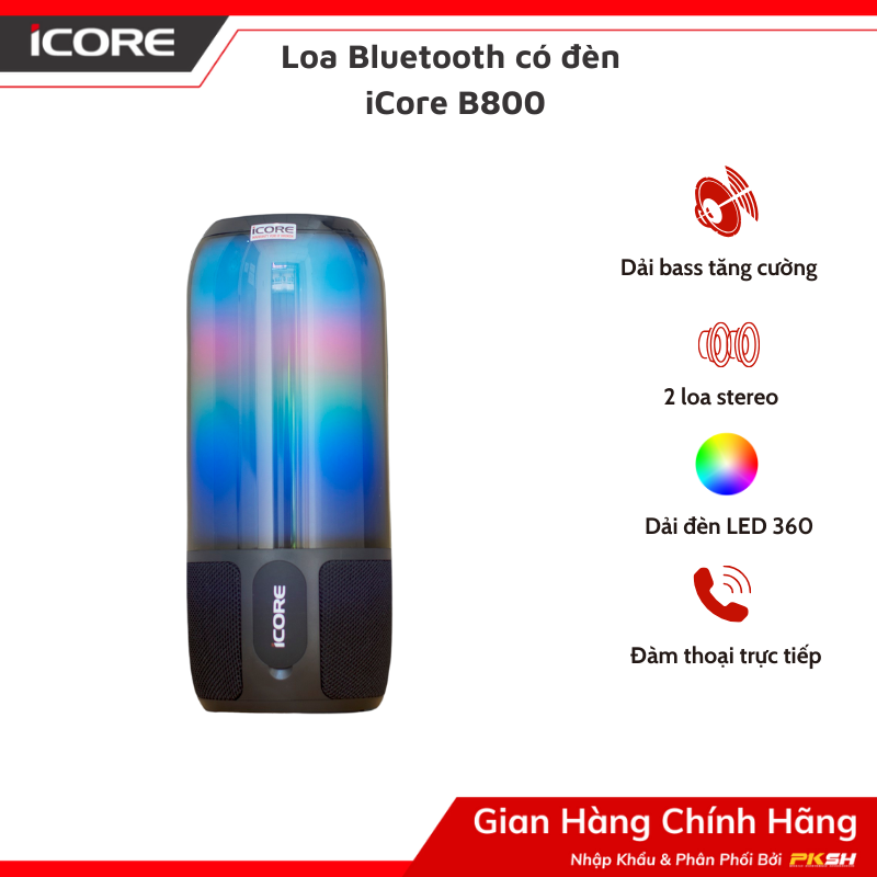 Loa bluetooth có đèn icore b800 - hàng chính hãng