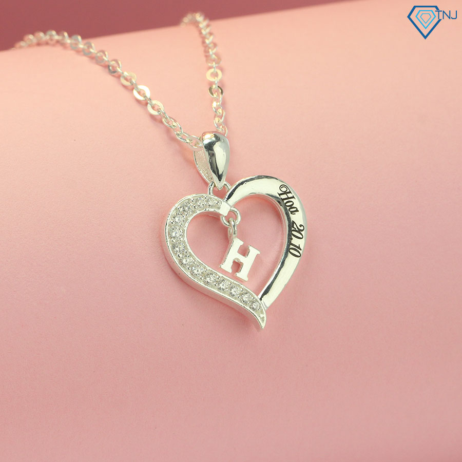 Vòng cổ nữ bạc thật mặt trái tim khắc tên chữ H DCN0542 - Trang Sức TNJ