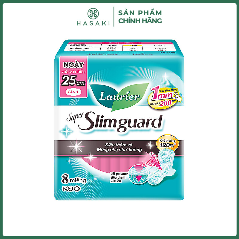 Băng Vệ Sinh Laurier Siêu Mỏng Bảo Vệ 1mm 16 Miếng Super Slimguard 25cm