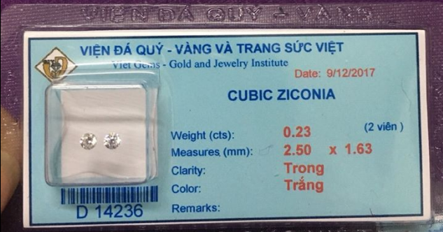 Kim cương nhân tạo chân nhọn Thụy Sĩ đóng vỉ 2 viên