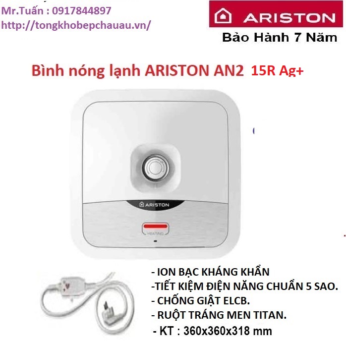 Bình nước nóng kháng khuẩn ariston 15l vuông an2 15r ag+