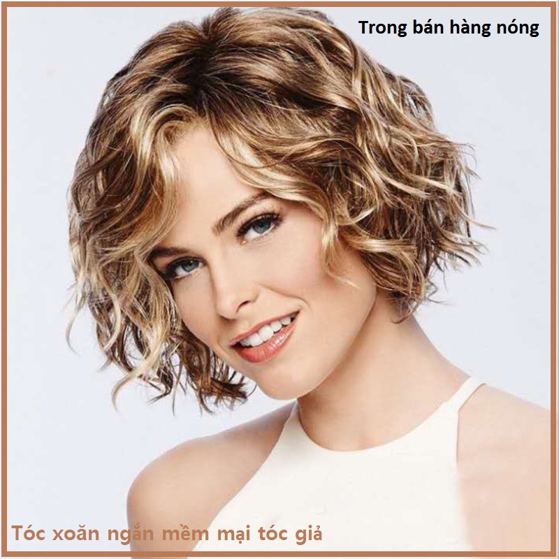 Tóc giả tóc xoăn ngắn mềm mượt cho nữ tóc mái xiên