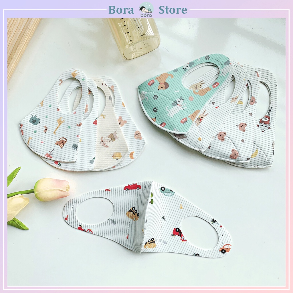 Khẩu trang vải 3D Bebenuvo chống thấm cho bé, có mắc cài ti ngậm
