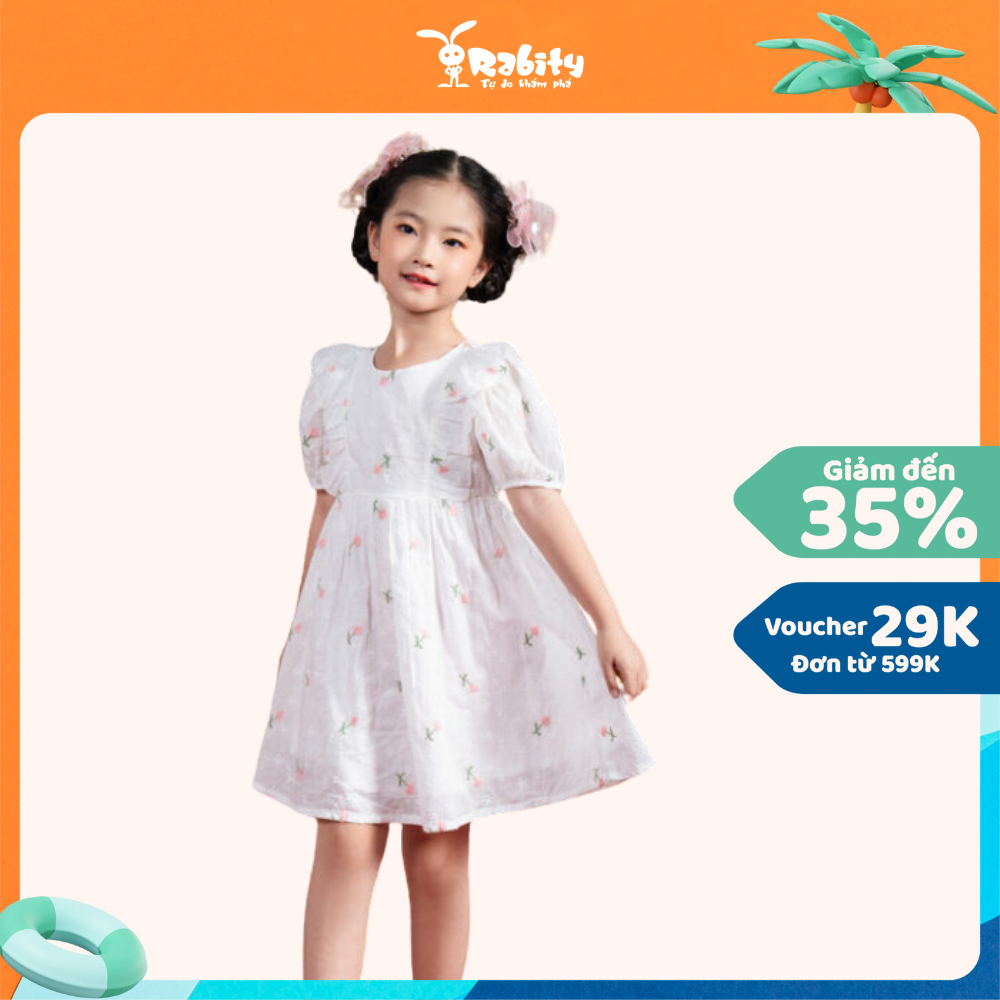 (14-34kg) Váy thô ngắn tay bé gái Rabity đầm váy hoa nhí phối bèo dễ thương cho bé gái 93616