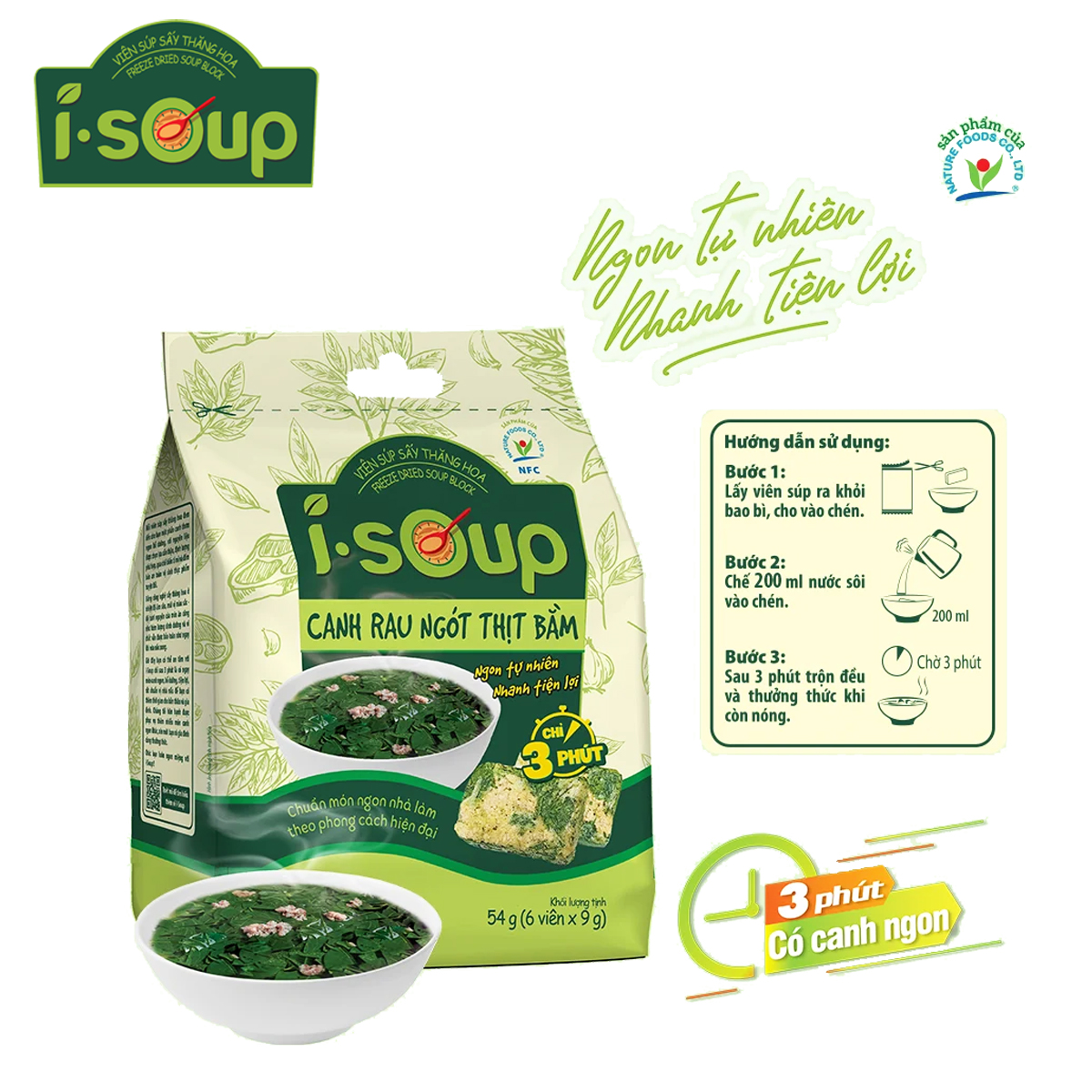 Canh rau ngót thịt bằm katuk soup with minced pork i.soup 54 gram