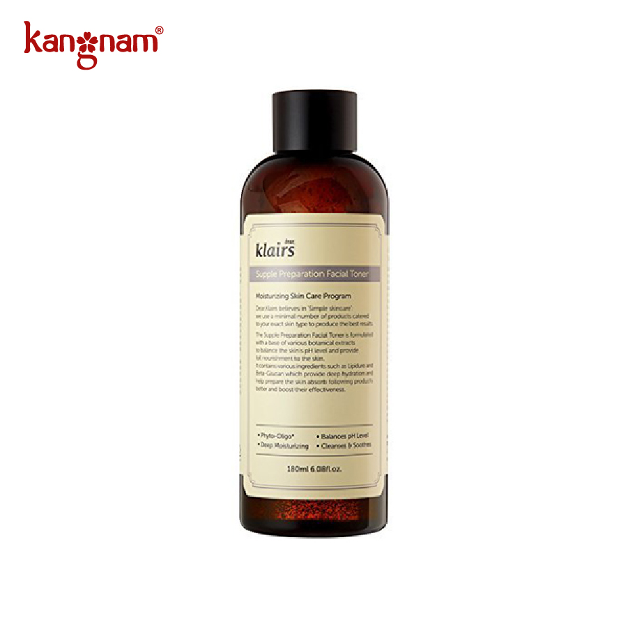 Nước hoa hồng Klairs Supple Presparation Facial Toner 180ml, Làm sạch da, hạn chế dầu nhờn ngăn cản sự phát triển của vi khuẩn gây mụn