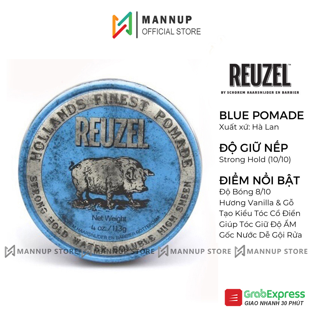 Sáp vuốt tóc reuzel blue pomade strong hold water 35g/113g