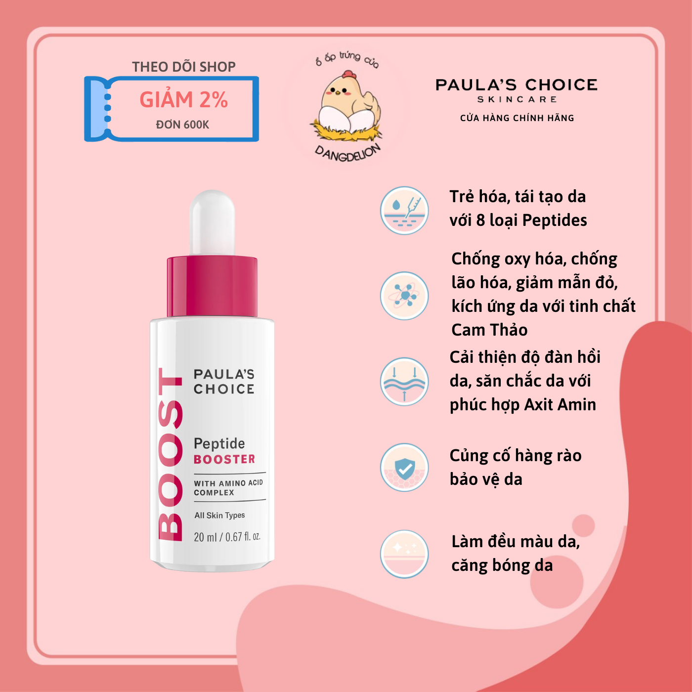 Tinh chất phục hồi làm khỏe và săn chắc da Peptide Paula's Choice Peptide Booster 20ml