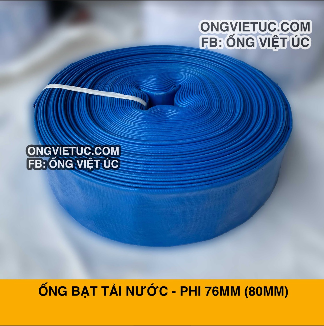 Ống bạt bơm nước phi 80mm cuộn 15M - ống bạt cốt dù tải nước - ống bạt phủ nhựa Việt Úc