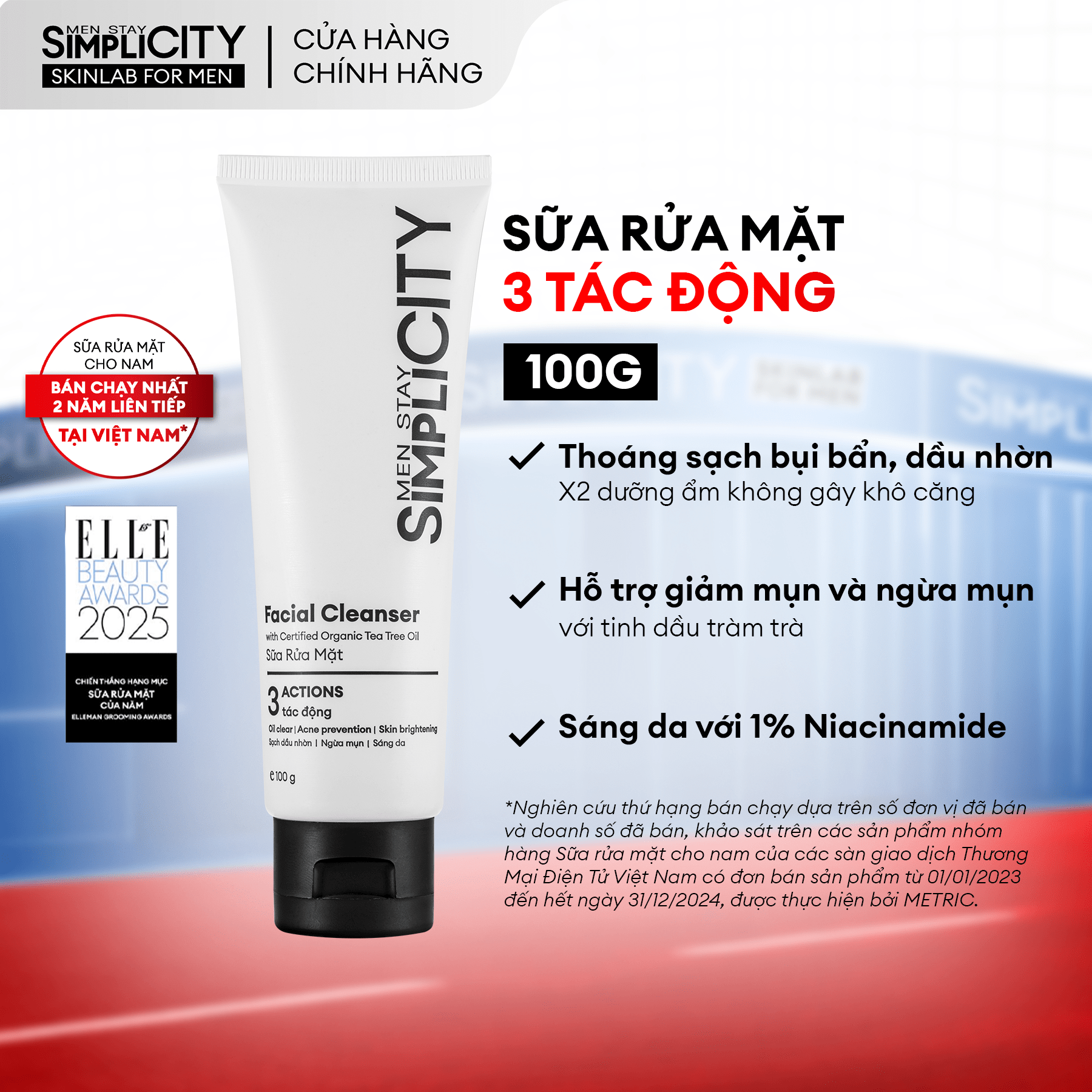 Sữa rửa mặt cho nam sạch dầu nhờn & ngừa mụn Men Stay Simplicity Facial Cleanser 100g