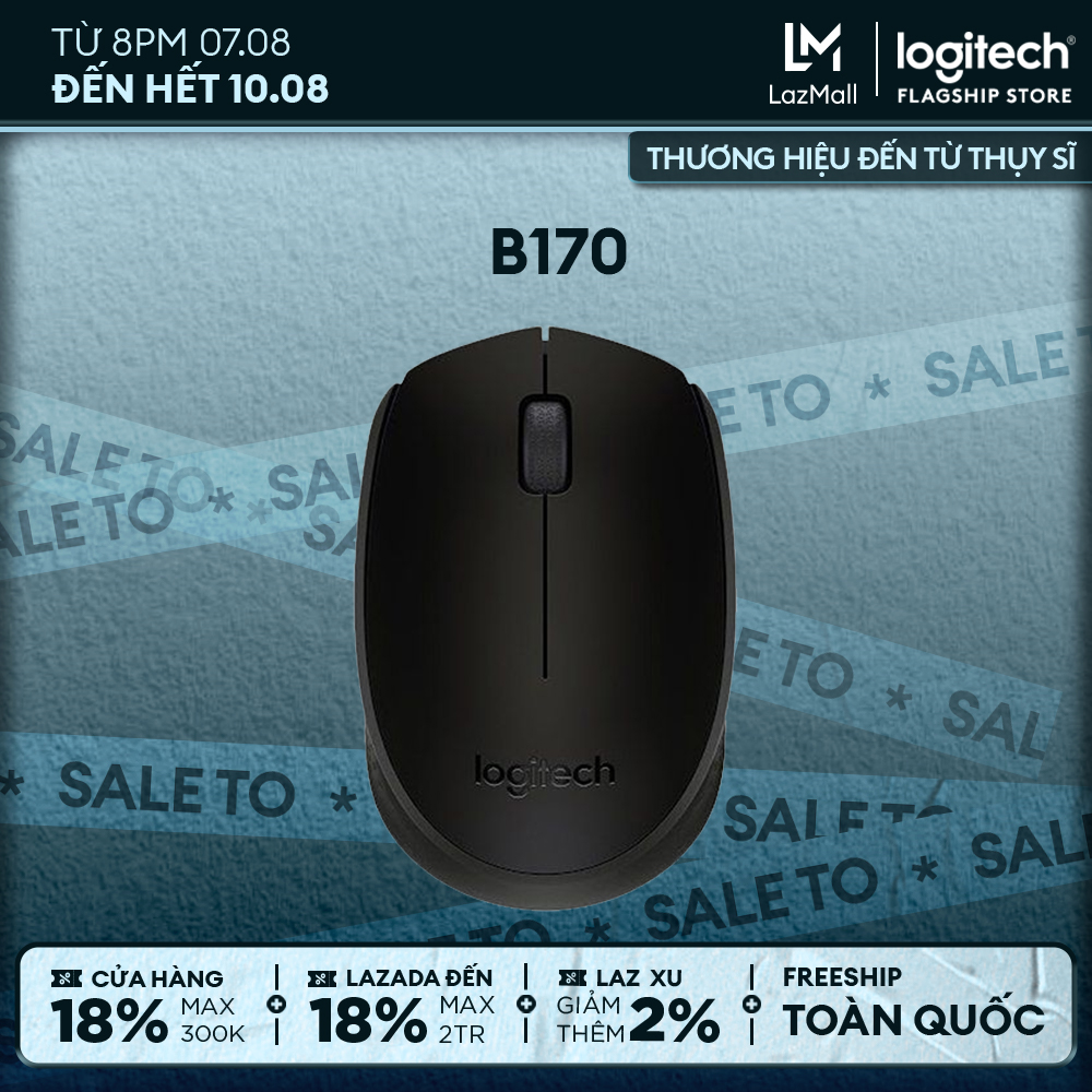 Chuột không dây logitech b170 - đầu thu usb 2.4ghz, pin 1 năm, nhỏ gọn, thiết kế thuận cả 2 tay, phù hợp pc/ laptop