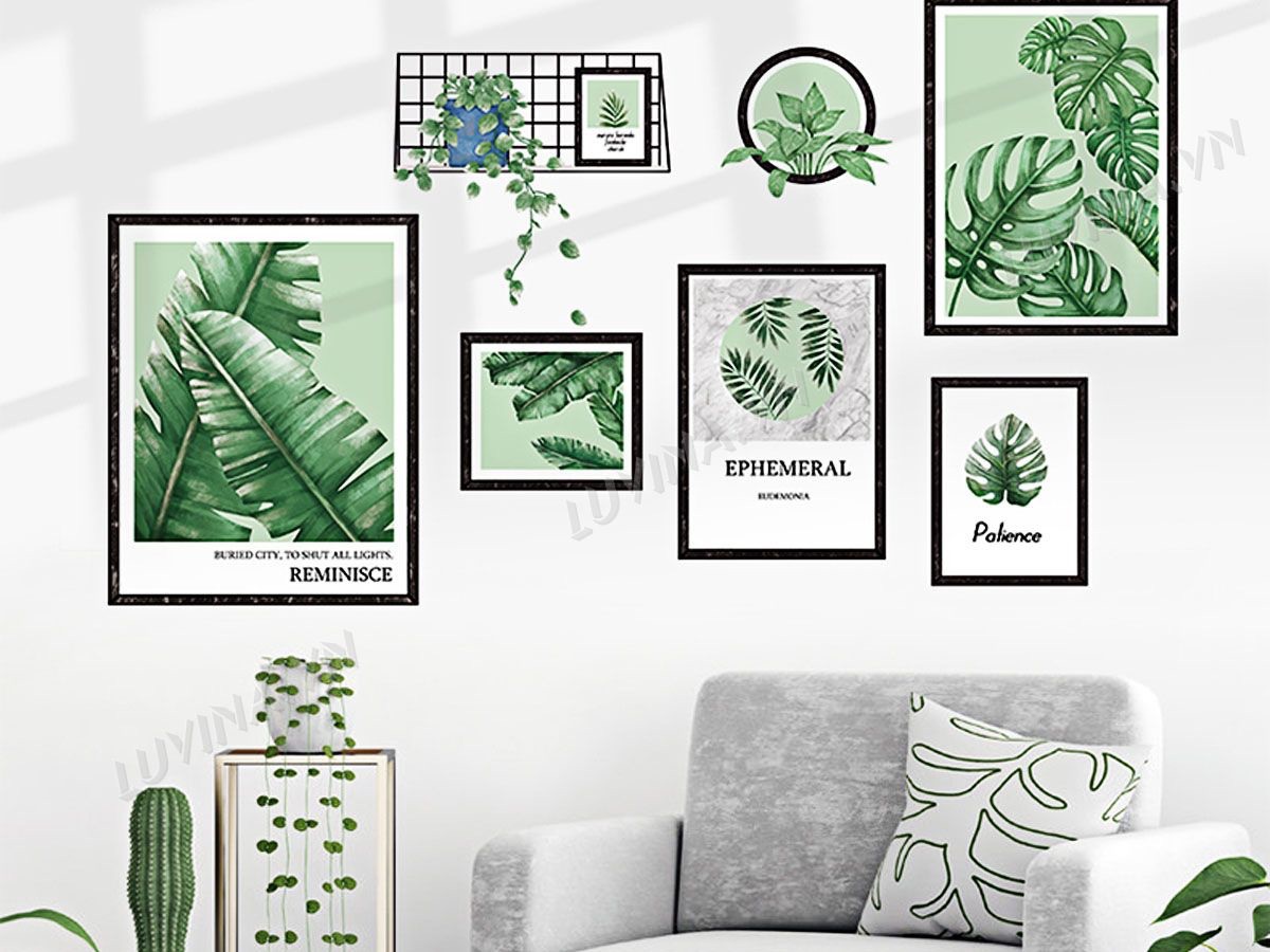 Decal tranh dán tường Khung ảnh lá