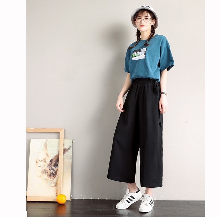 🍓🍓 siêu hot 🍓🍓 quần ống rộng culottes cạp cao eo thắt dây form rộng dáng lửng k87