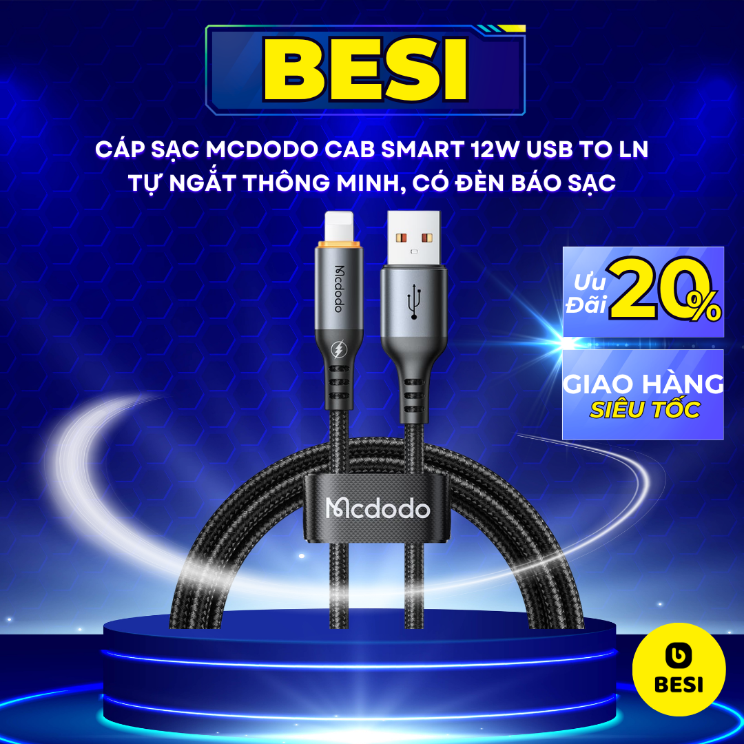 Cáp Sạc Mcdodo Cab Smart 12W USB to Ln | Tự Ngắt Thông Minh, Có Đèn Báo Sạc