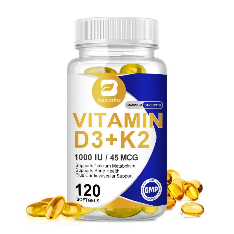  Viên uống bổ sung Vitamin K2 D3 BEWORTHS Công thức không biến đổi gen Vitamin D3 1000IU  25 mcg  & 45 mcg K2 MK-7 Vitamin D & K Complex 120 viên 