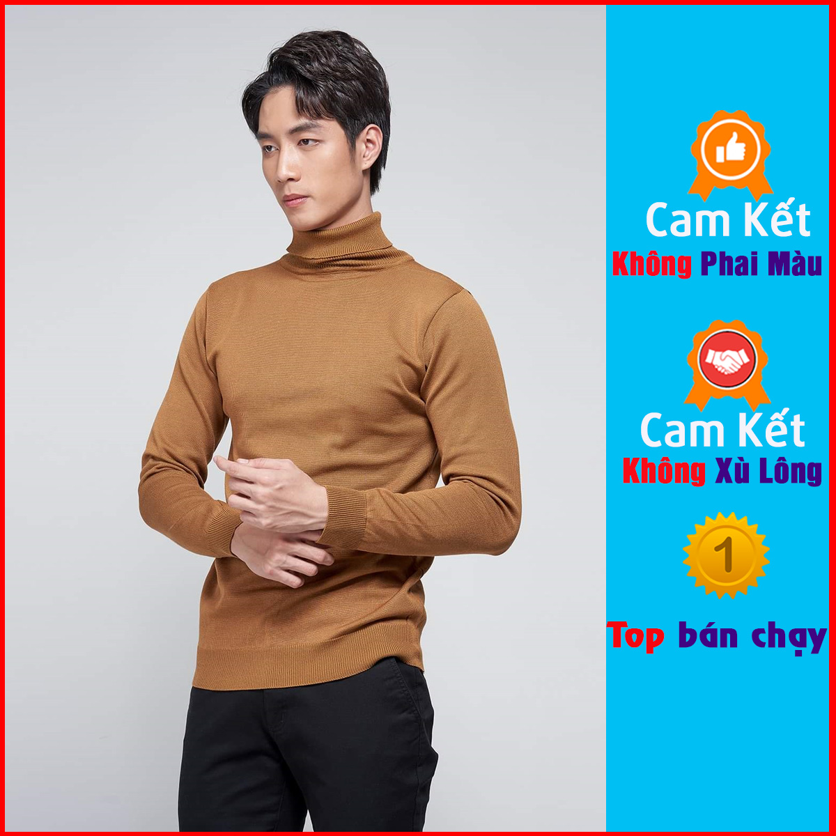 Áo len nam -  áo len cổ lọ nam - áo cổ lọ nam màu nâu đất