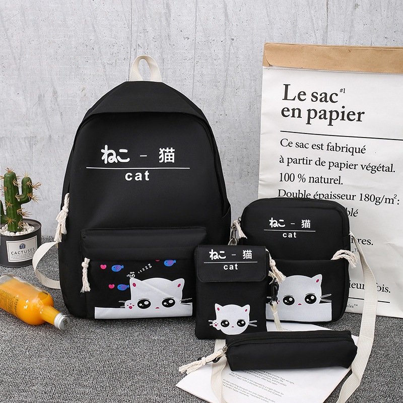 [HCM]SET 4 MÓN BALO NỮ KÈM TÚI TOTE VÀ BÓP VÍ ĐI HỌC ĐI CHƠI DU LỊCH - SET BALO MÈO NẰM