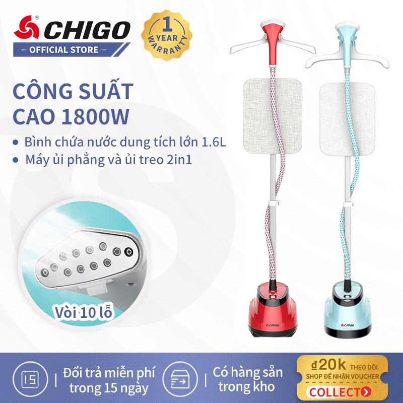 Bàn là hơi nước cây đứng Chigo, phù hợp với nhiều chất liệu vải.