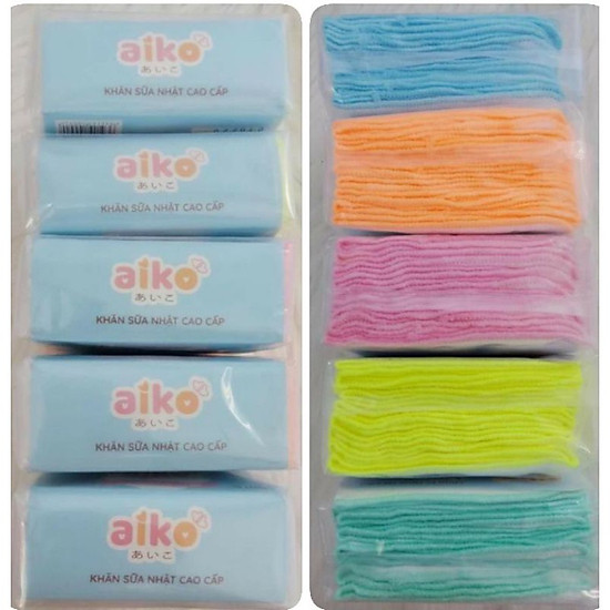 27x25cm - Bịch 10 khăn sữa Aiko cotton viền màu 4 lớp an toàn cho trẻ sơ