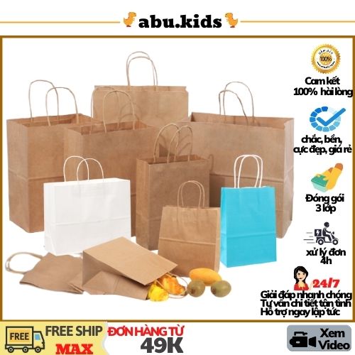 10 Túi giấy đựng quà tặng, túi giấy Kraft đựng bánh có quai và không quai