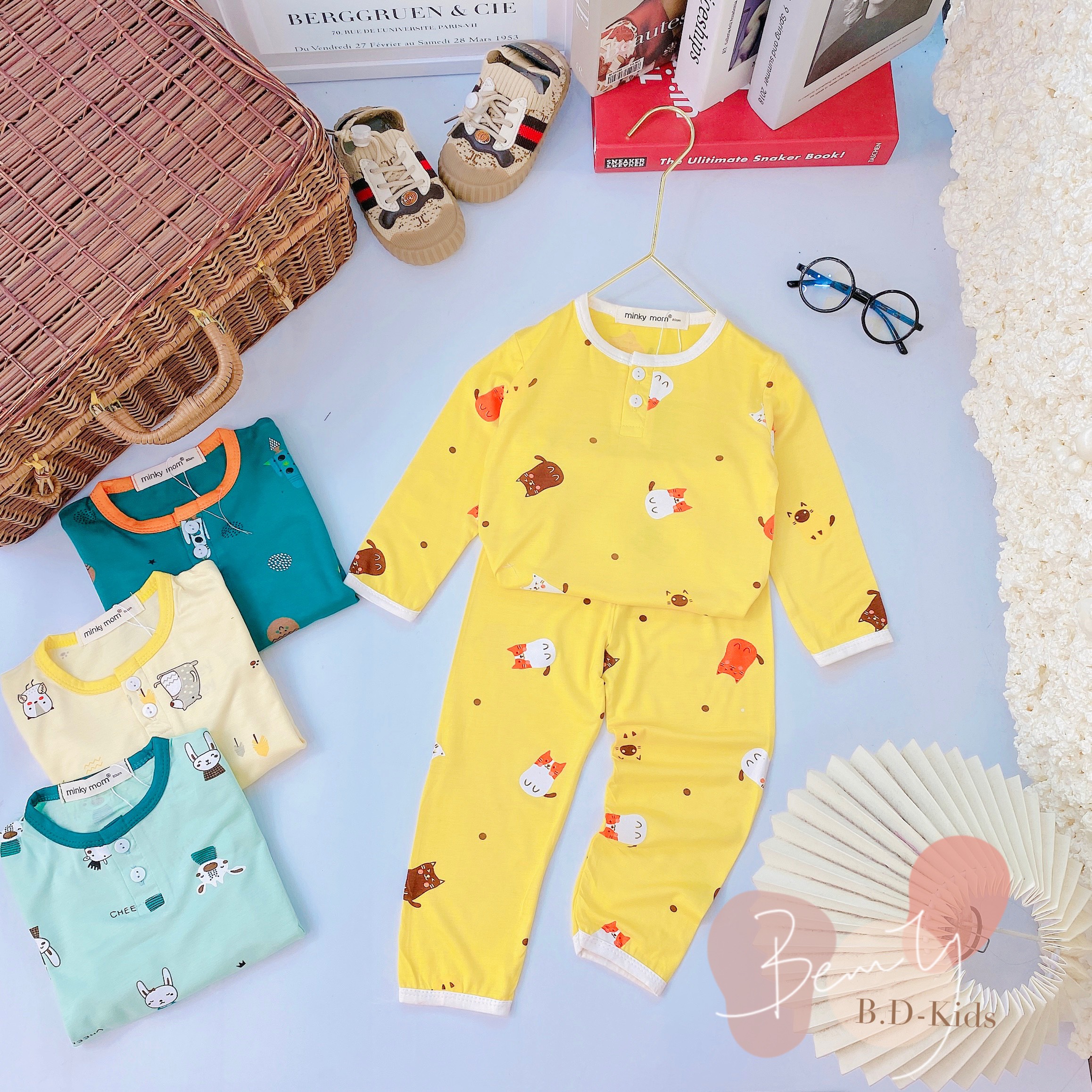 Bộ Minky mom dài tay cho bé ❤️ freeship ❤️ đồ ngủ thun lạnh cho bé trai bé gái