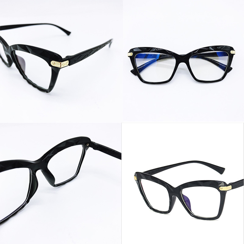 Kính Gọng Nhựa Mắt Mèo Hàn Quốc Nam Nữ Cube Hoạt Tiết Kim Cương Màu Đen Thời Trang Thay Được Mắt Cận