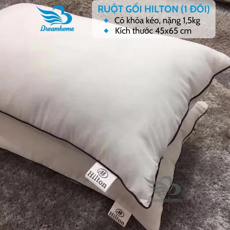 Ruột gối hilton 45x65 1 đôi mềm thấp, ruột gối nằm cao cấp ép hơi bông gòn trắng 100 Dreamhome