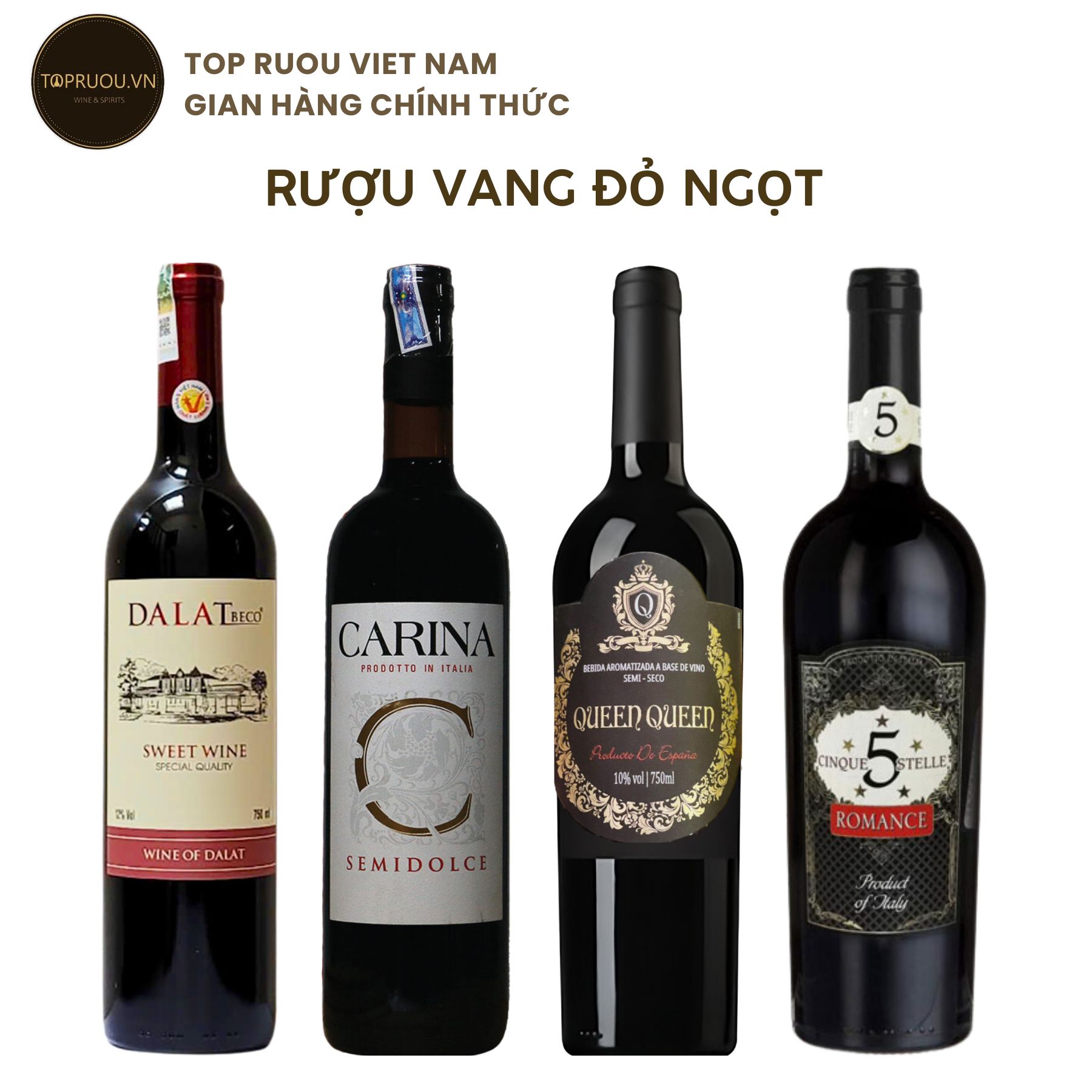 [Top Rượu VN] Rượu Vang Đỏ Ngọt Queen Queen - Cinque 5 - Carina Semidolce 750ml [Chính Hãng]