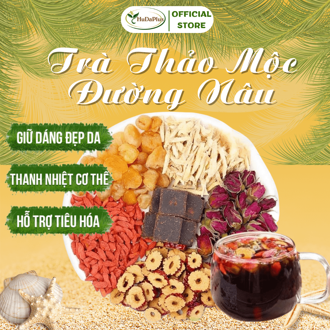 Set 30 Gói Trà Thảo Mộc Đường Nâu Hudaplus, Trà Thảo Mộc Bổ Khí Huyết, Làm Ấm Cơ Thể Điều Hòa Kinh Nguyệt